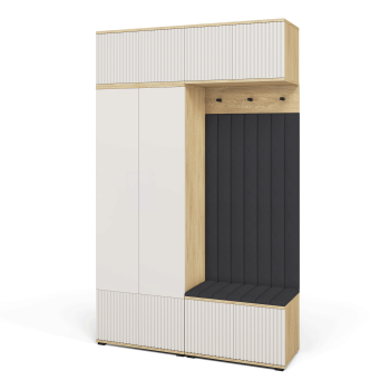 Frezowana Garderoba  Zora wersja 2 panele tapicerowane Trinity 16 Dąb Cremona Cashmere