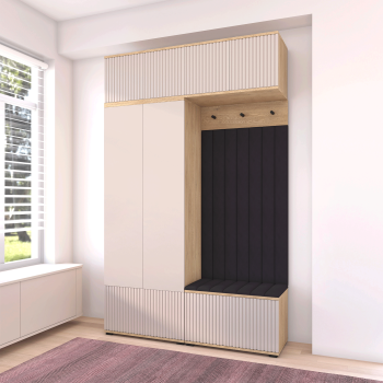 Frezowana Garderoba  Zora wersja 2 panele tapicerowane Trinity 16 Dąb Cremona Cashmere