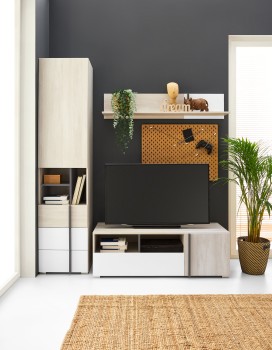 Szafka Remo RM3 dąb wilton biały/biały lux/antracyt z półkami