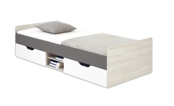 Łóżko Remo RM15 pojedyncze 90x200 dąb wilton biały lux biały antarcyt z szufladami