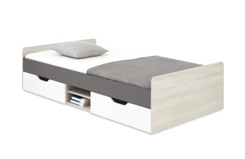 Łóżko Remo RM16 pojedyncze do pokoju młodzieżowego 120x200 dąb wilton biały lux biały antarcyt