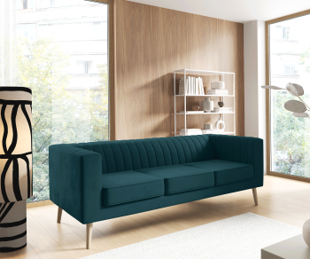Sofa Angelika 3 z dekoracyjnym przeszyciem i drewnianymi nogami  Velutto 36