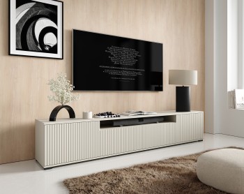 Komoda Capri Premium RTV 180 cm lamele na niskich nóżkach  Cashmere