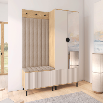 Garderoba Zora wersja 1 frezowana z lustrem wysokie nóżki Dąb Cremona Cashmere Trinity 03