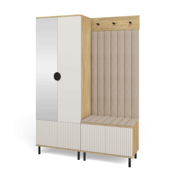 Garderoba Zora wersja 1 frezowana z lustrem wysokie nóżki Dąb Cremona Cashmere Trinity 03