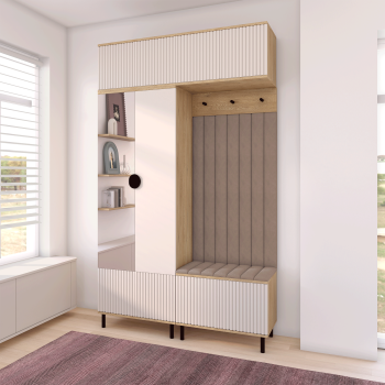 Garderoba Zora 2 frezowane fronty lustro wysokie nogi Dąb Cremona Cashmere Trinity 05