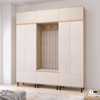 Garderoba Zora 3 nowoczesny przedpokój frezowane fronty wysokie nogi Dąb Cremona Cashmere Trinity 02