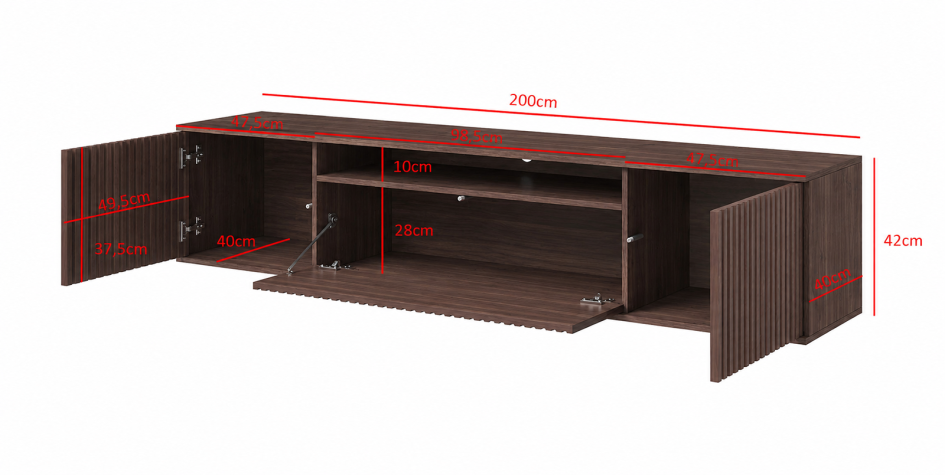 Szafka RTV Capri 200 cm na niskich nóżkach do salonu Ciemne drewno #3