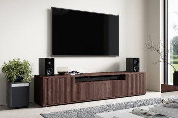 Szafka RTV Capri 200 cm na niskich nóżkach do salonu Ciemne drewno