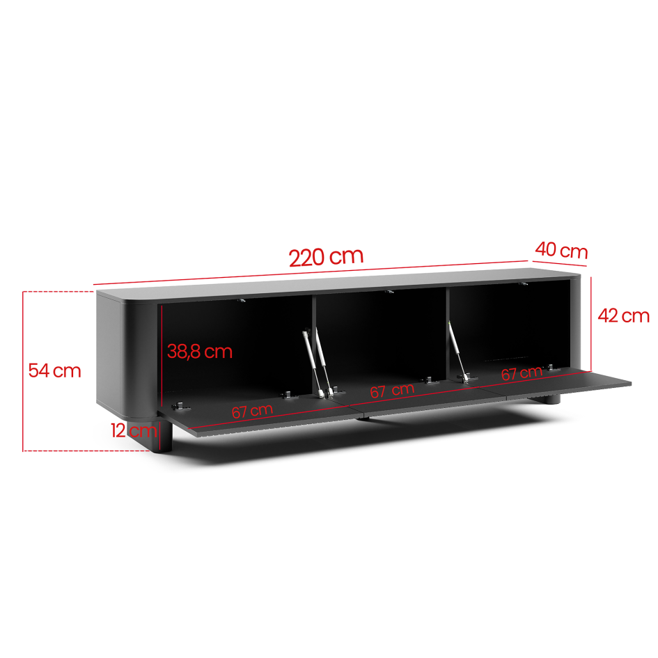 Szafka RTV Misterio 220 cm minimalistyczny design i zaokrąglone boki Czarna #3