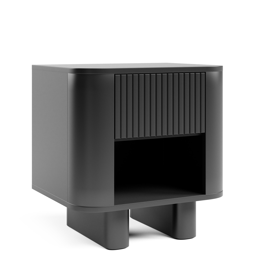 Stolik nocny Misterio Premium 50 cm z szufladą i frezowanym frontem Czarny #2