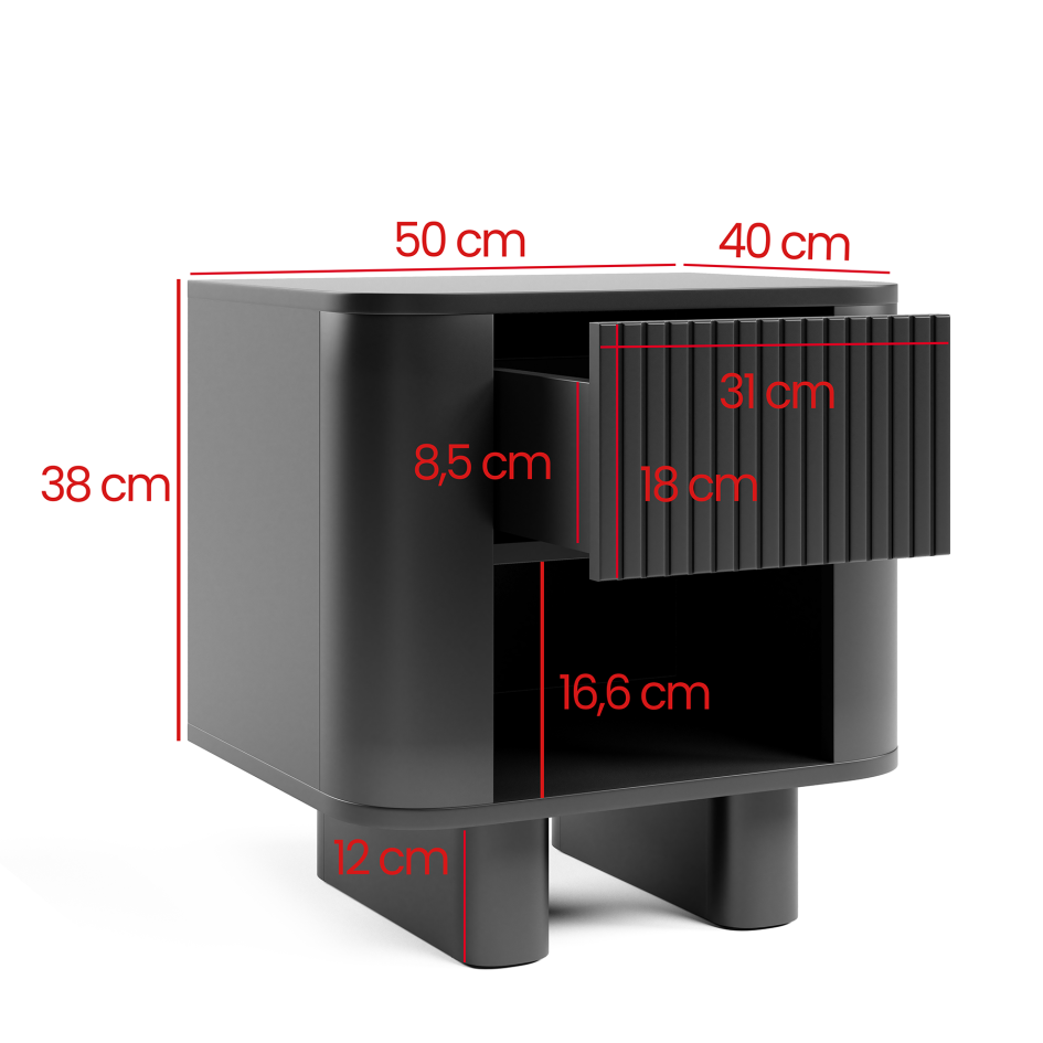 Stolik nocny Misterio Premium 50 cm z szufladą i frezowanym frontem Czarny #4