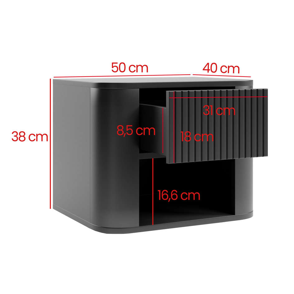 Szafka nocna Misterio Premium 50 cm nowoczesna z zaokrąglonymi bokami Czarna #4