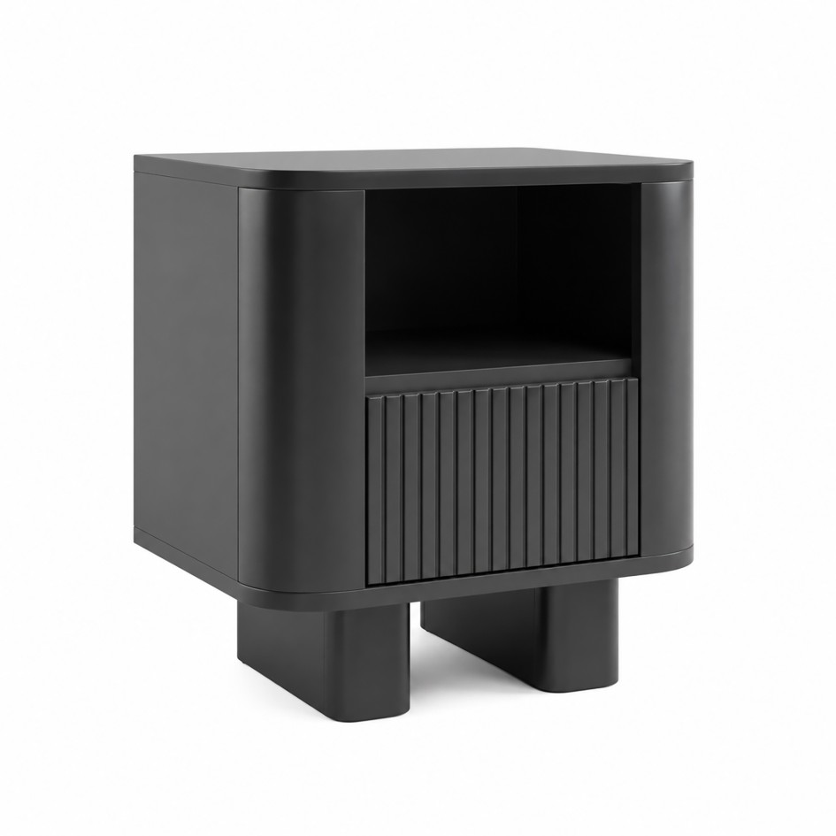 Stolik nocny Misterio Premium z szufladą i eleganckim frezowaniem Czarny #2