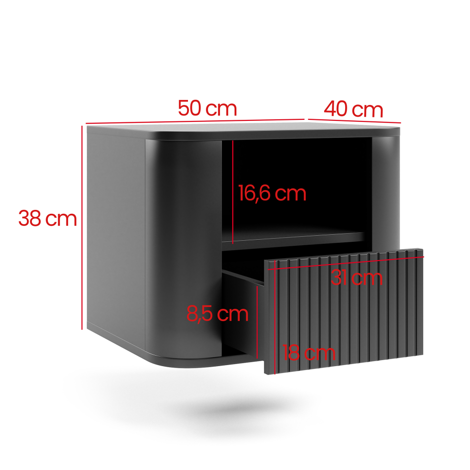 Stolik nocny Misterio Premium 50 cm z praktyczną wnęką i szufladą Czarny #3