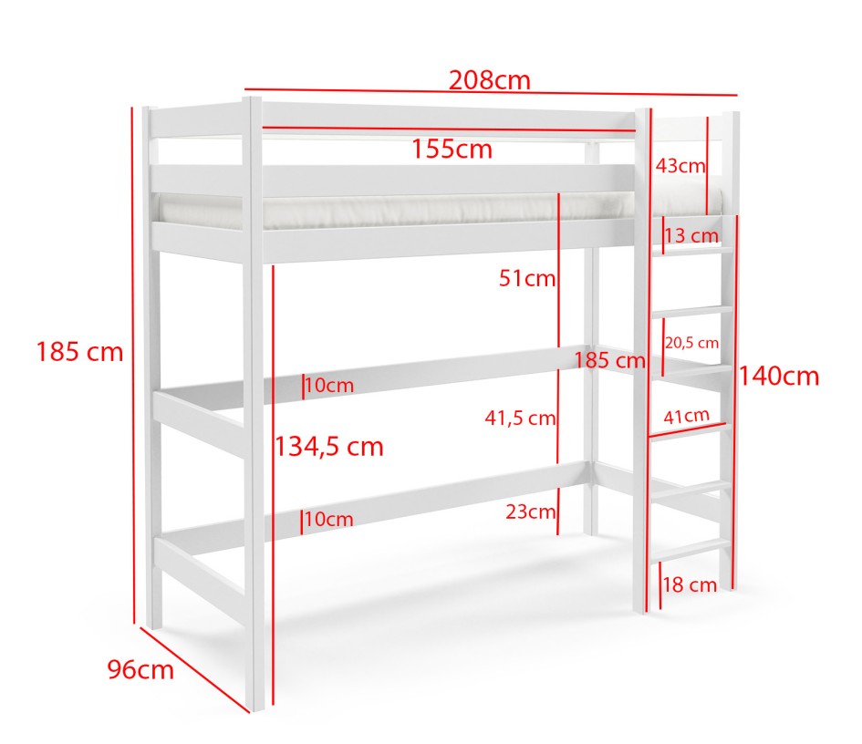 Łóżko Alpi II na Antresoli drewniane 90x200 w kolorze białym #4