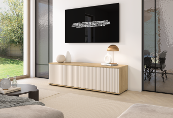 Szafka RTV Zora 140 cm frezowana niskie nóżki Kaszmir Dąb Cremona 