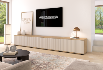 Szafka pod TV Zora 280 cm nowoczesny design i frezowane fronty Kaszmir Dąb Cremona
