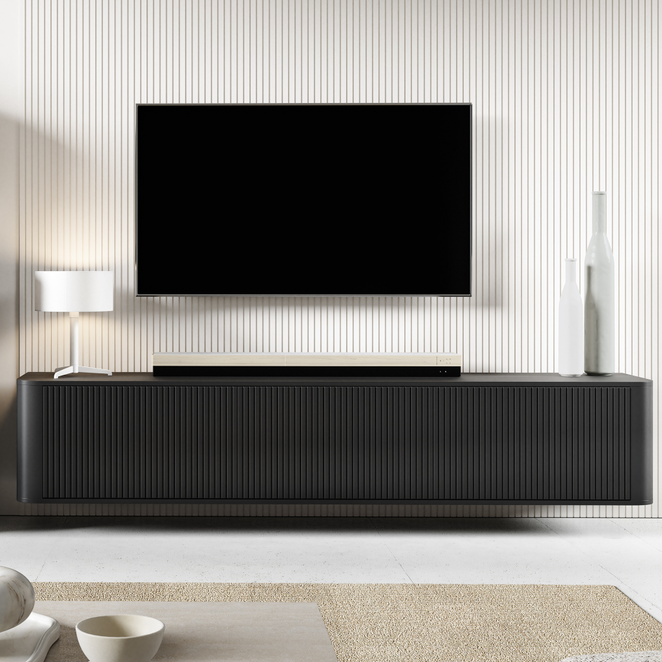 Komoda RTV Misterio 180 cm designerska szafka do salonu z frezami Czarna #4
