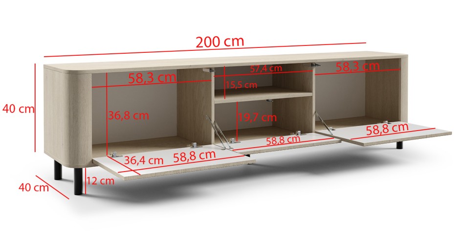 Szafka RTV Orvik 200cm pod telewizor zaokrąglone boki wysokie nogi Dąb cremona  #4