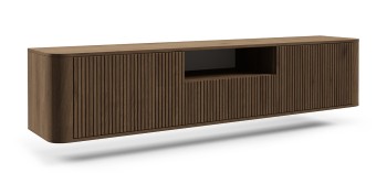 Szafka RTV Orvik 200 cm wisząca z zaokrąglonymi bokami Orzech Elegant