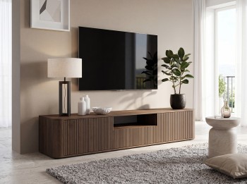 Szafka pod telewizor Orvik 200cm RTV frezowane fronty niskie nóżki Orzech Elegant