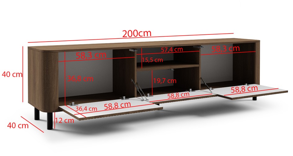 Szafka RTV Orvik 200cm pod telewizor do salonu wysokie nogi Orzech Elegant #4