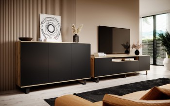 Zestaw komód do salonu Masimo Komoda 3D 150 cm oraz Szafka RTV 150 cm nogi ramka