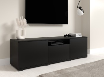 Zestaw szaf Masimo Komoda 3D oraz Szafka RTV 150 cm niskie nóżki Czarny 