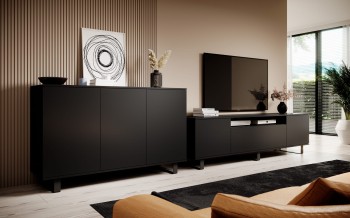 Zestaw do salonu Masimo Komoda 3D 150 cm oraz Szafka RTV 150 cm nogi ramka Czarne
