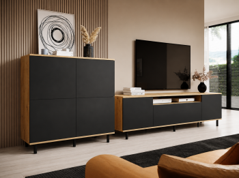 Zestaw mebli do salonu Masimo Komoda 4D 150 cm oraz Szafka RTV 150 cm nóżki słupki 