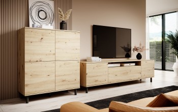 Zestaw mebli Masimo Komoda RTV 180 cm i Komoda 4D do salonu nóżki słupki
