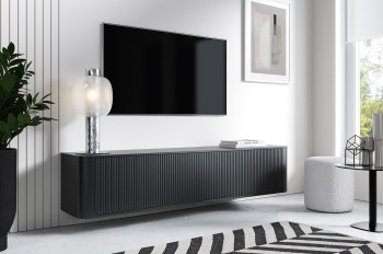 Szafka RTV Misterio 220 cm minimalistyczny design i zaokrąglone boki Czarna