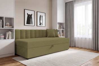 Tapczan Vito 2 tapicerowany 80x200 cm do sypialni z oparciem i schowkiem Poso 46