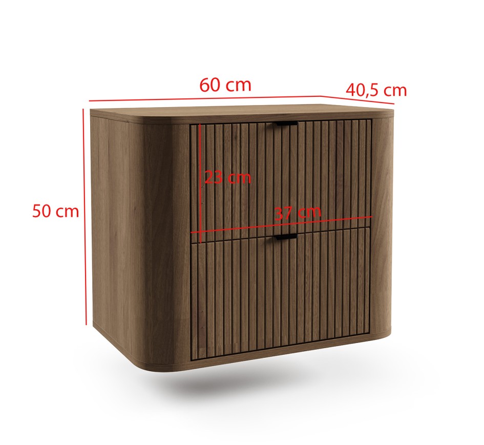 Szafka łazienkowa Londyn 60 cm pod umywalkę wisząca z ryflowanym frontem Orzech Elegant #8