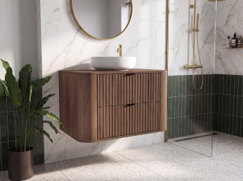 Szafka łazienkowa Londyn 60 cm pod umywalkę wisząca z ryflowanym frontem Orzech Elegant