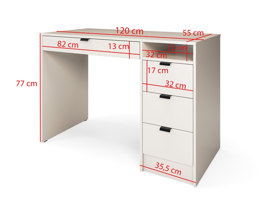 Biurko Naomi 120 cm z 4 szufladami i półką Kaszmir Czarne Uchwyty #5