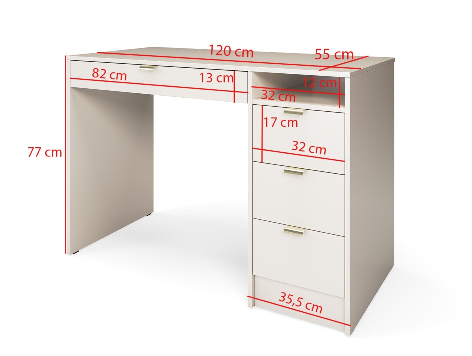 Biurko Naomi 120 cm do pokoju i biura z szufladami złote uchwyty Kaszmir  #6