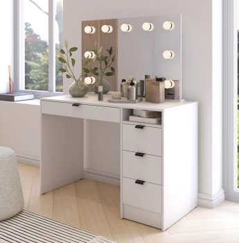 Toaletka Naomi 120 cm z lustrem LED 4 szufladami i półką Kaszmir