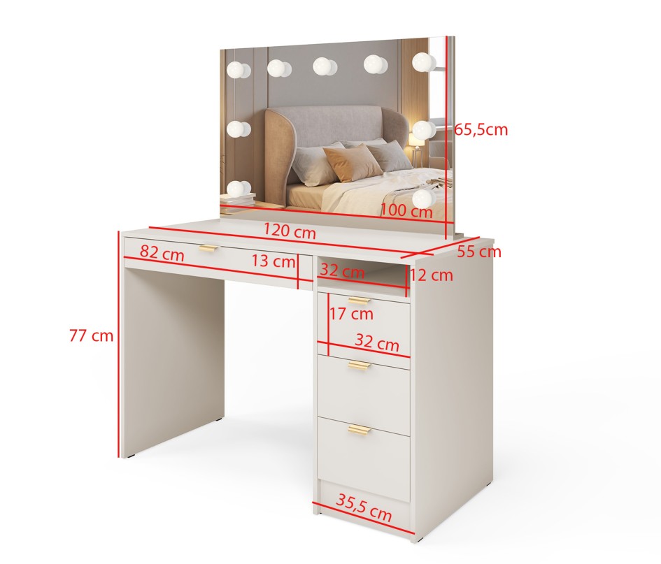 Toaletka Naomi 120 cm z lustrem LED i praktycznym miejscem do przechowywania Kaszmir #6