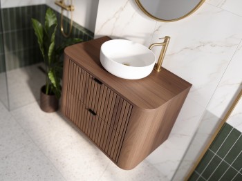 Szafka łazienkowa Londyn 60 cm pod umywalkę wisząca z ryflowanym frontem Orzech Elegant