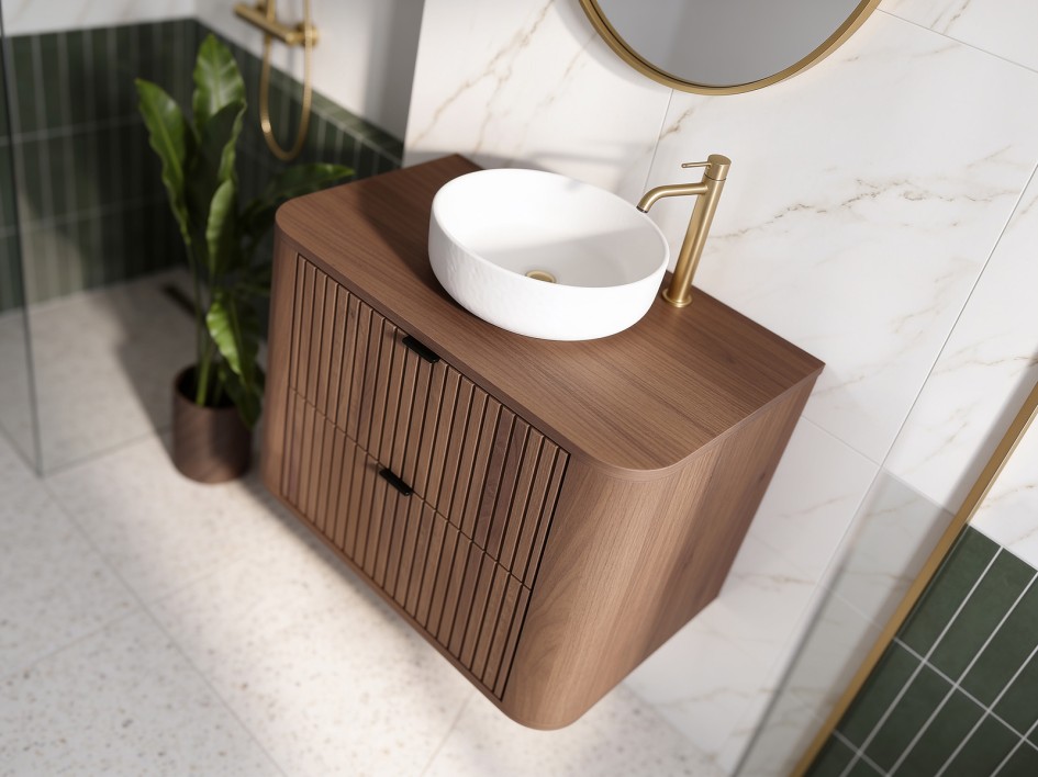 Szafka łazienkowa Londyn 60 cm pod umywalkę wisząca z ryflowanym frontem Orzech Elegant #2