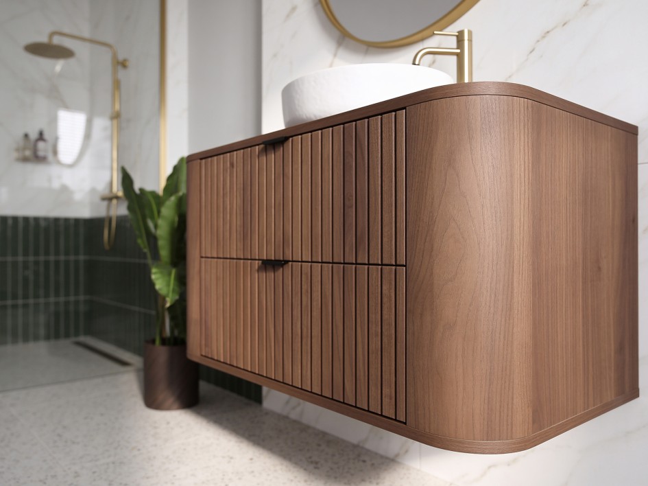 Szafka łazienkowa Londyn 60 cm pod umywalkę wisząca z ryflowanym frontem Orzech Elegant #3