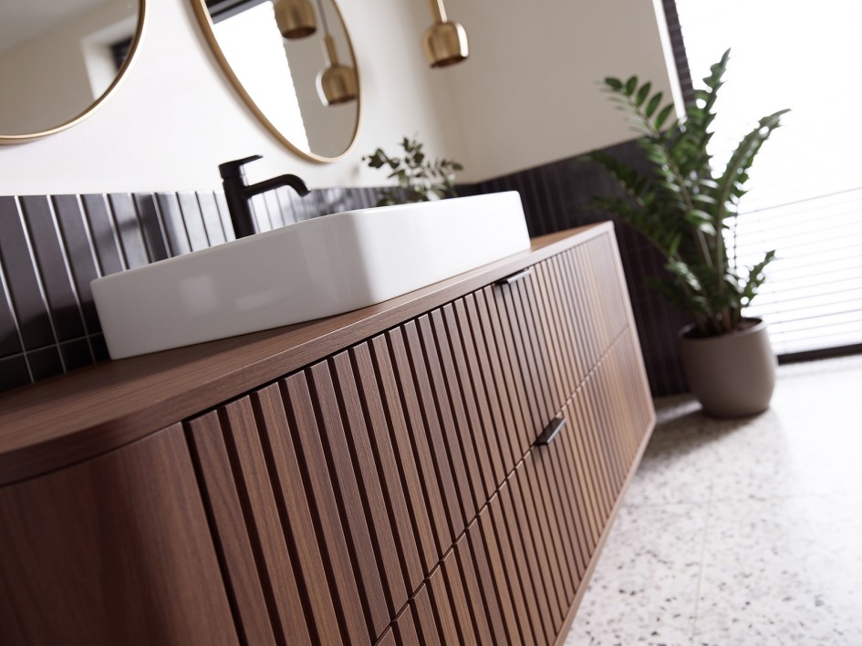 Szafka pod umywalkę Londyn 100 cm z zaokrąglonymi bokami Orzech Elegant  #4