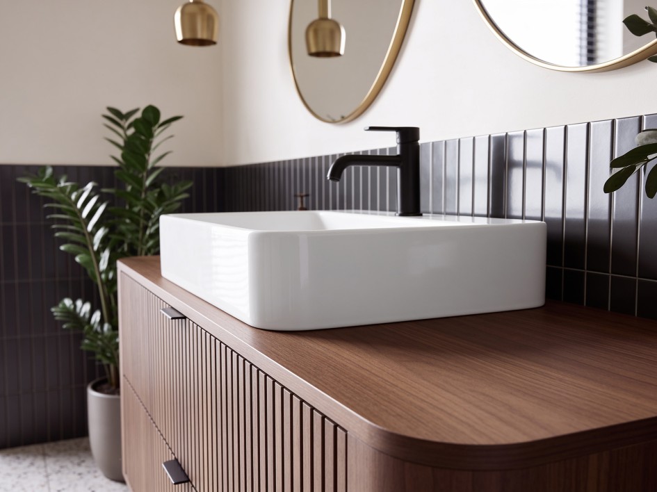 Szafka pod umywalkę Londyn 100 cm z zaokrąglonymi bokami Orzech Elegant  #3